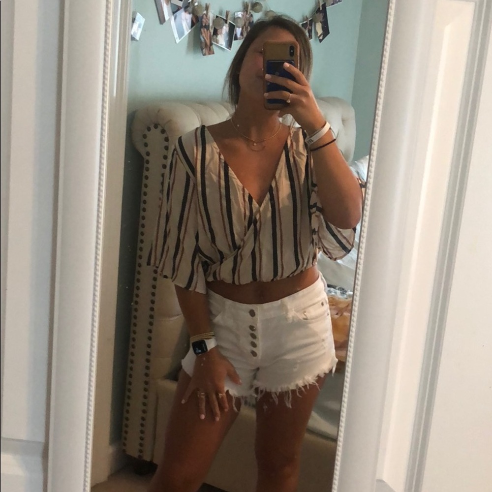 Blue, red, and white striped crop top
